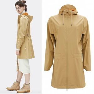 NWT Rains Khaki light weight rain jacket coat with hood Small Medium free ship